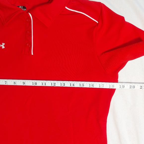 Under Armour Heatgear Red Short Sleeve Button Collar Golf Shirt, medium - Picture 10 of 11